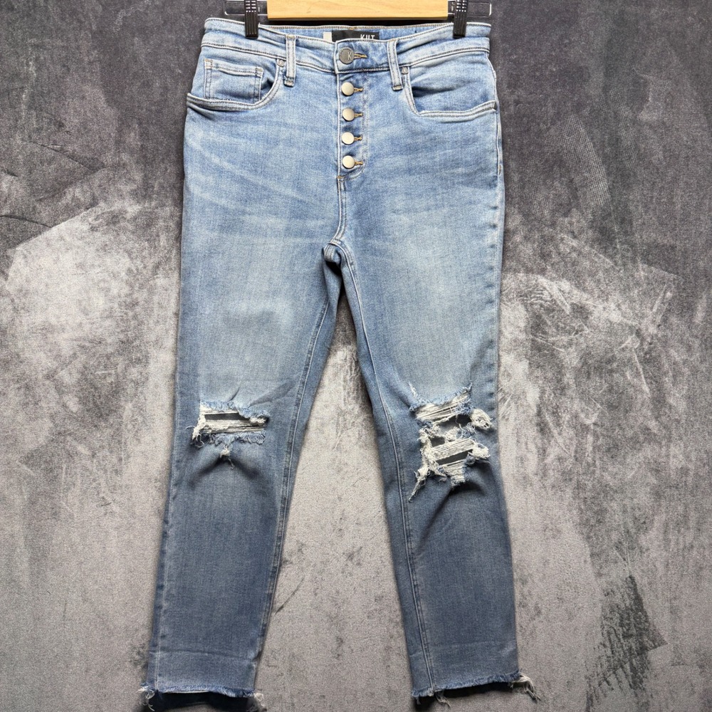 KUT from the Kloth Jeans Size 2 Light Wash High Rise Distressed Mom Jeans